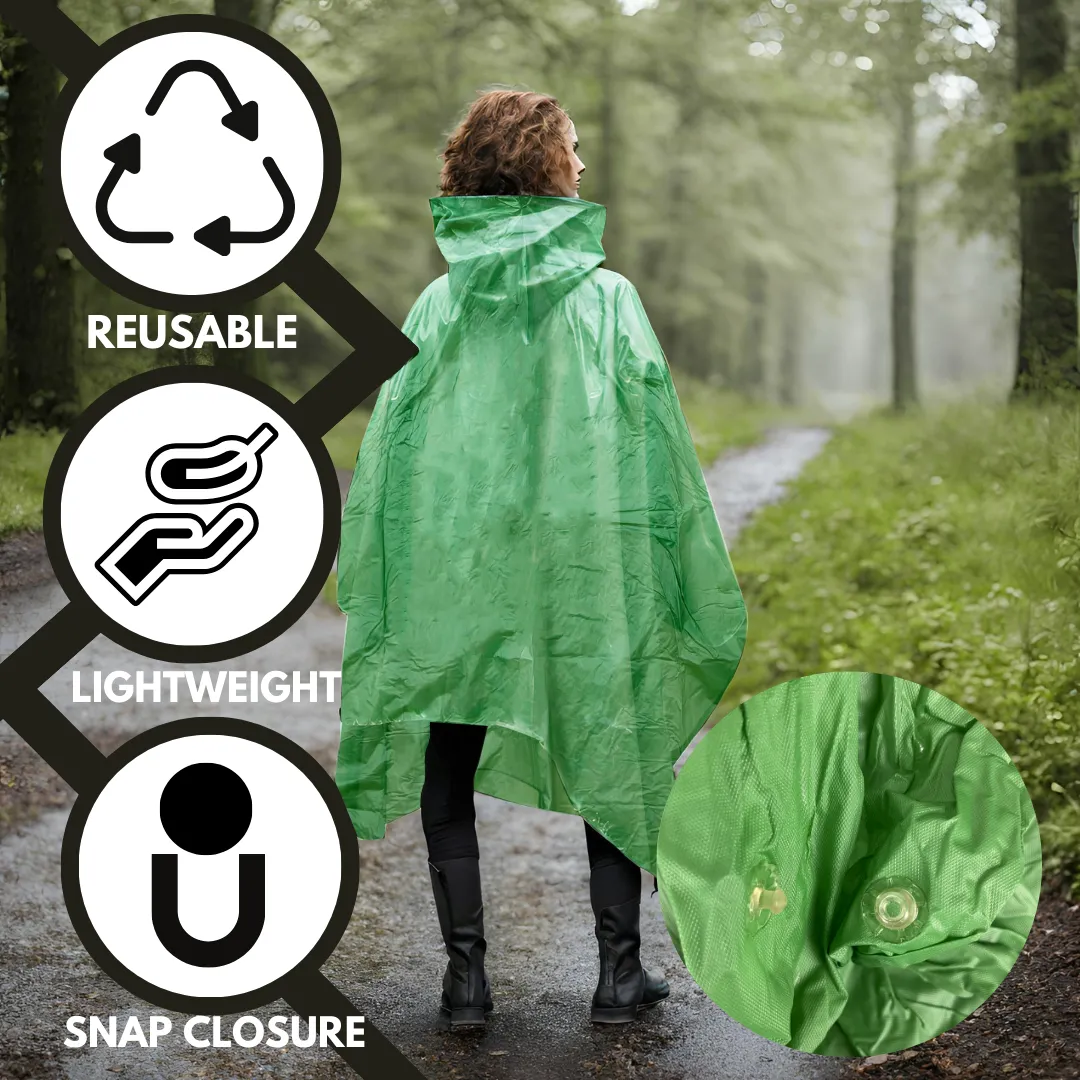 10 Mil Green Vinyl Rain Poncho with Hood - Adult Size  - RAIN-59050