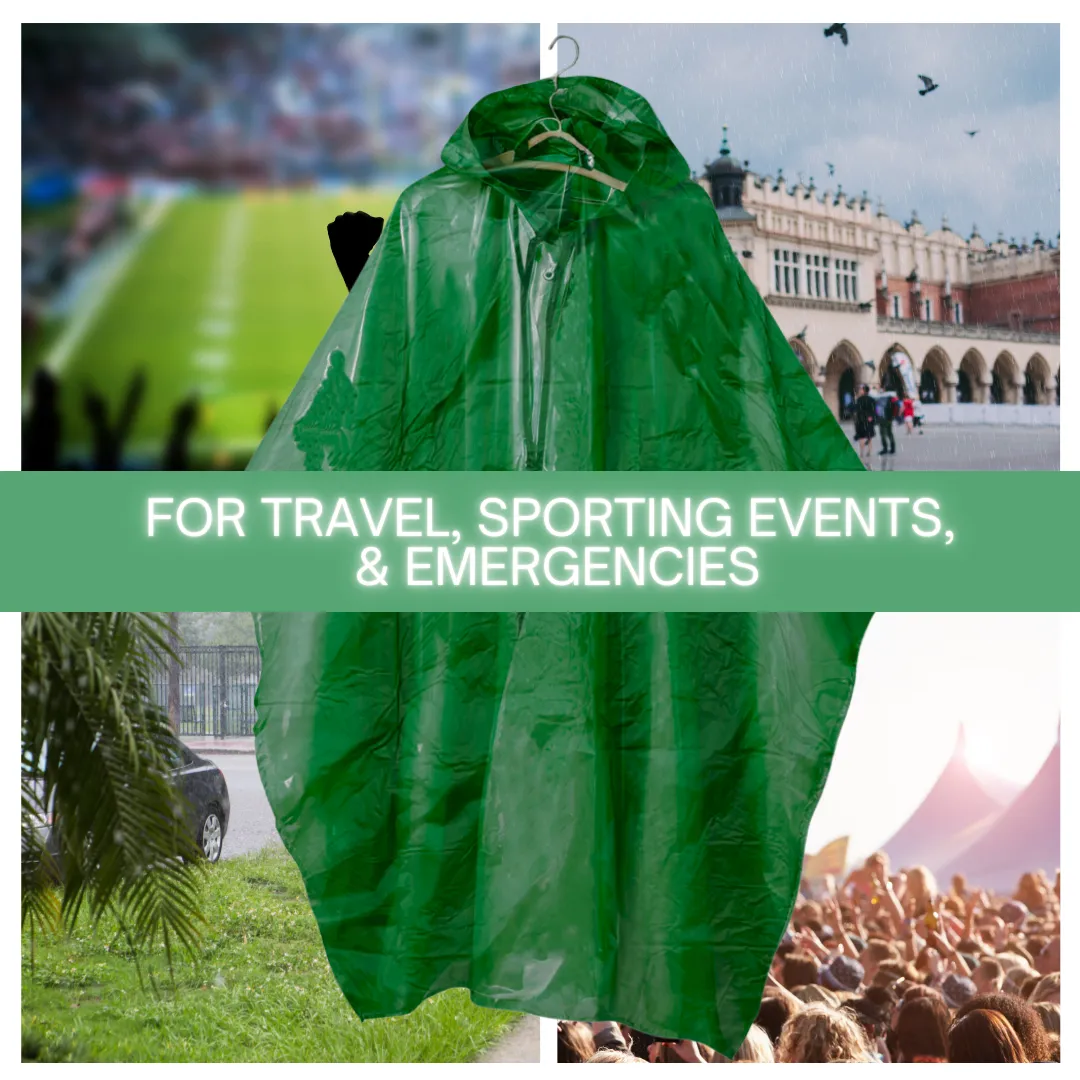 10 Mil Green Vinyl Rain Poncho with Hood - Adult Size  - RAIN-59050