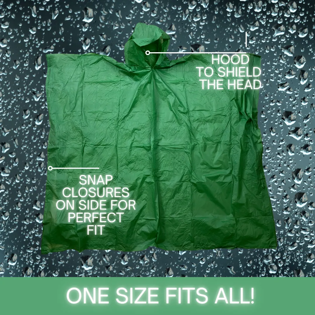 10 Mil Green Vinyl Rain Poncho with Hood - Adult Size  - RAIN-59050