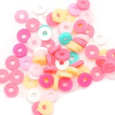 4mm Vinyl/Vulcanite Heishi Beads - Mixed Colors (Pink)