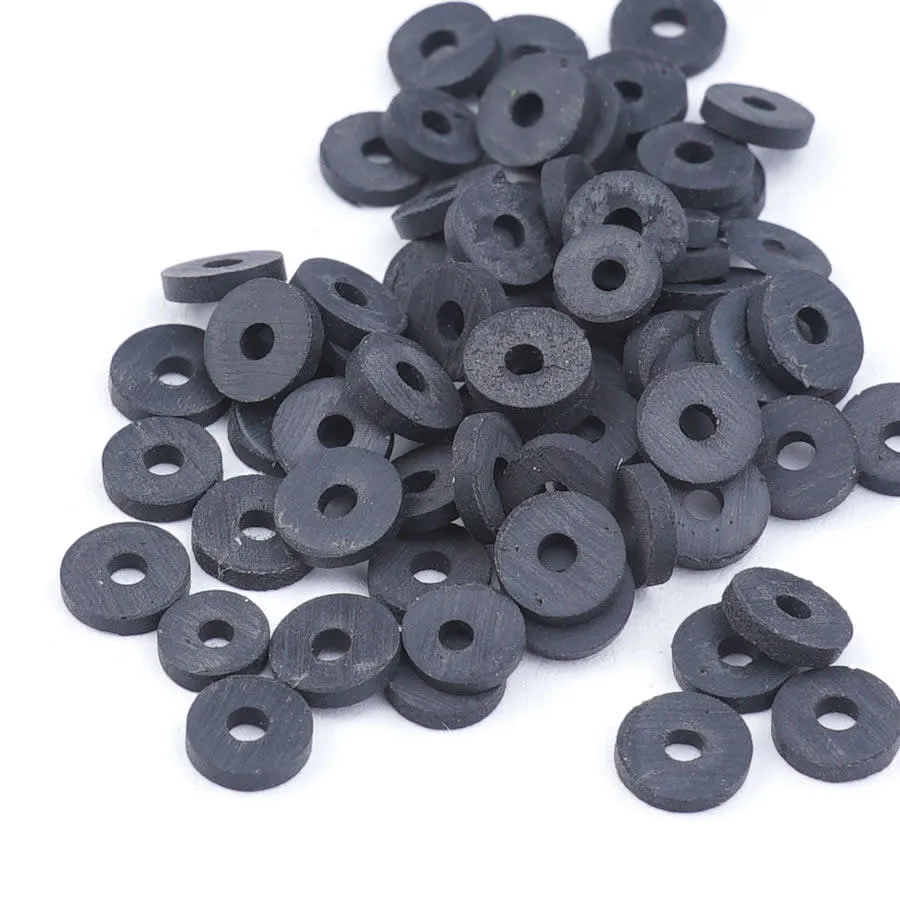 6mm Vinyl/Vulcanite Heishi Beads - Black
