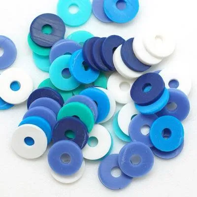8mm Vinyl/Vulcanite Heishi Beads - Mixed Colors (Blue)