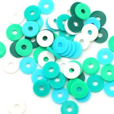 8mm Vinyl/Vulcanite Heishi Beads - Mixed Colors (Green)
