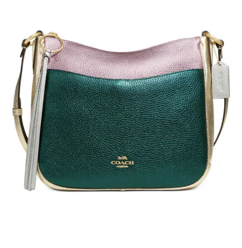 COACH Metallic Color-Block Leather Chaise Crossbody Handbag New