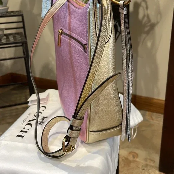 COACH Metallic Color-Block Leather Chaise Crossbody Handbag New