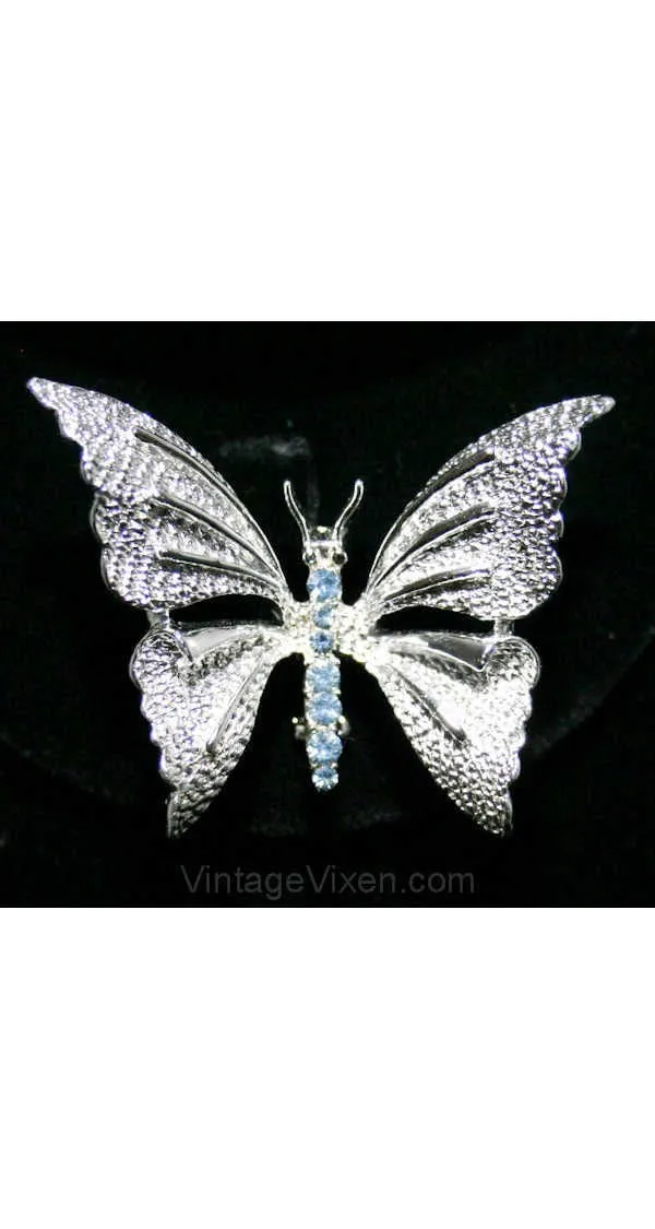 Ice Blue & Silver Butterfly 1950s Pin - Novelty Insect Brooch - Faux Silvertone Metal - Gerry's - Spring - Summer - Elegant 50s - 38462