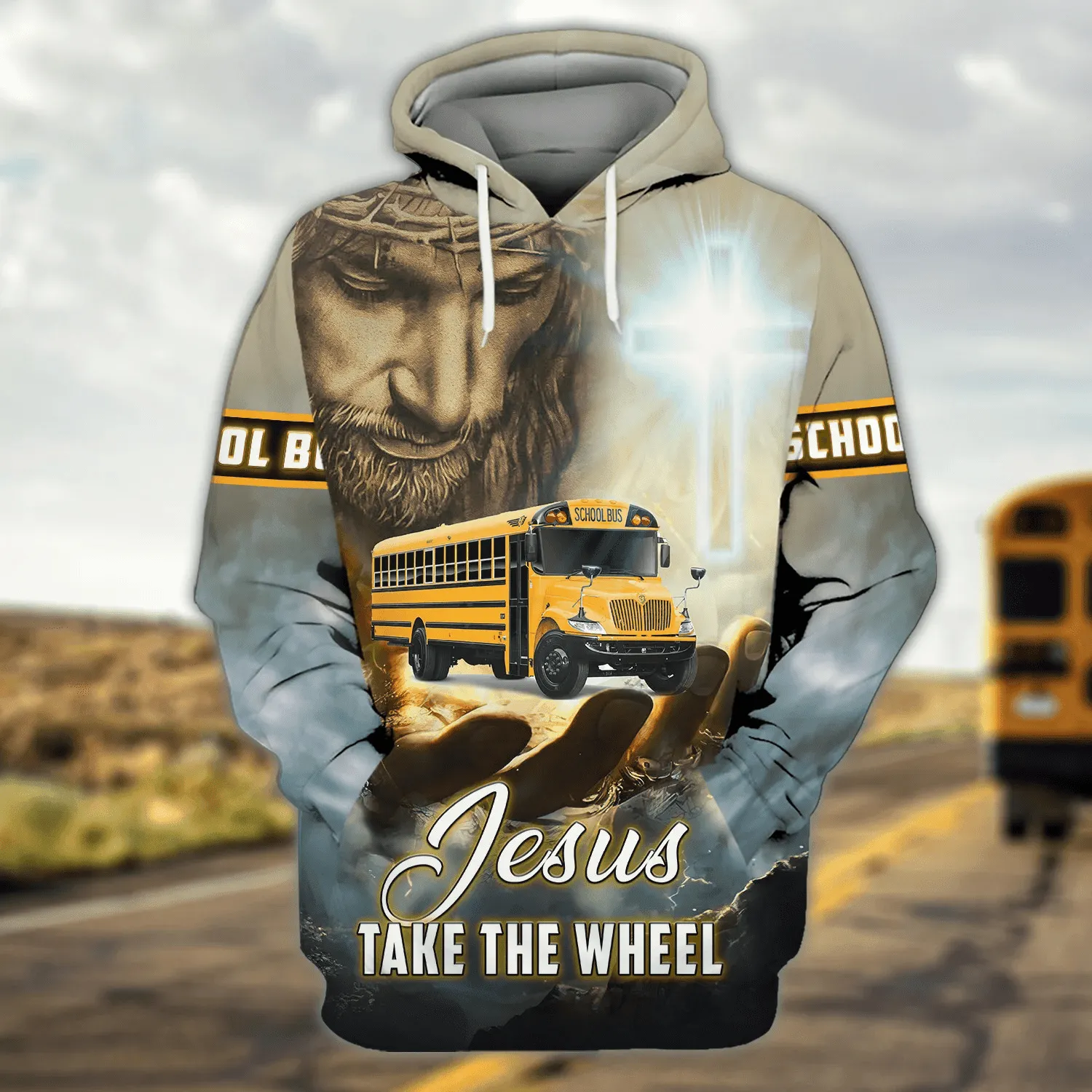 Jesus Take The Wheel School Bus Driver 3D Full Printed Sweatshirt, Christmas Shirt for Bus Driver