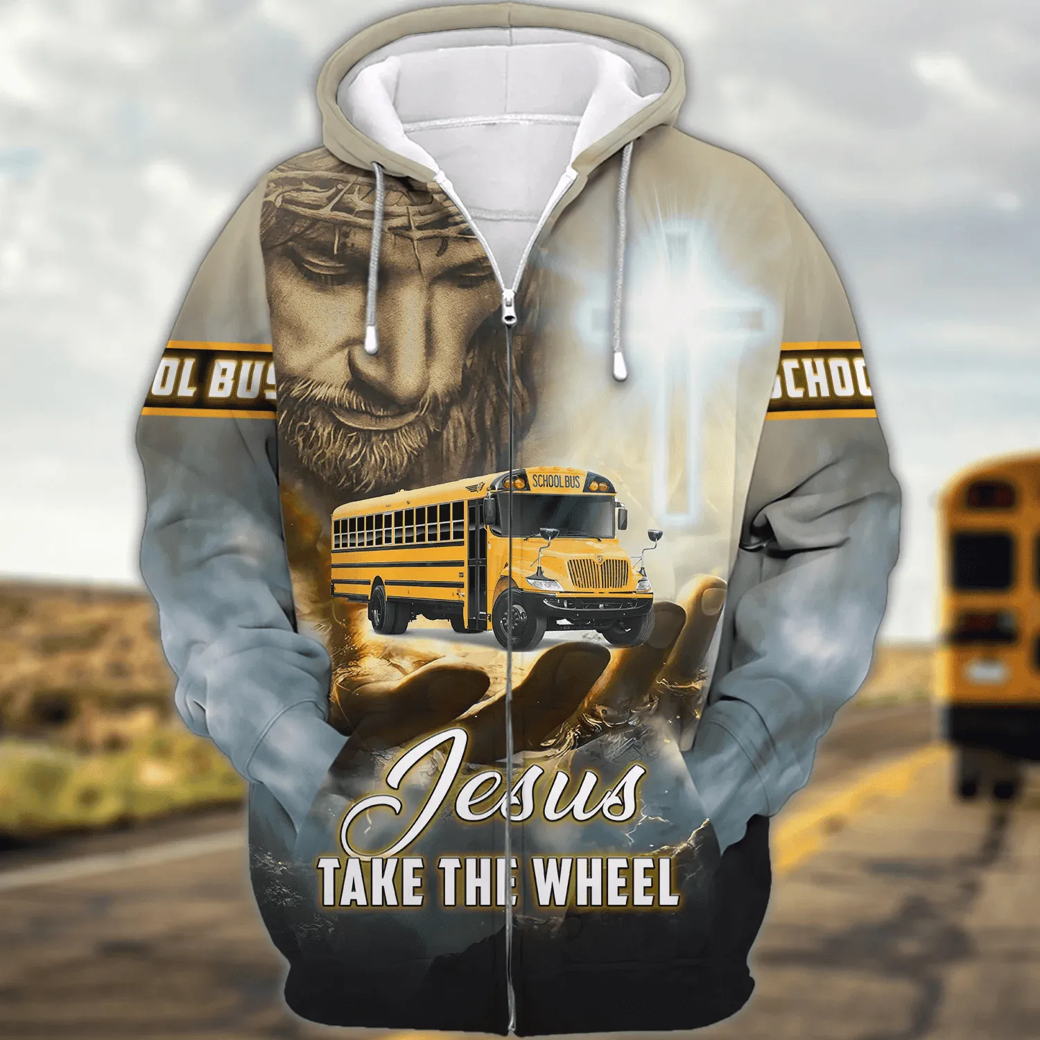 Jesus Take The Wheel School Bus Driver 3D Full Printed Sweatshirt, Christmas Shirt for Bus Driver