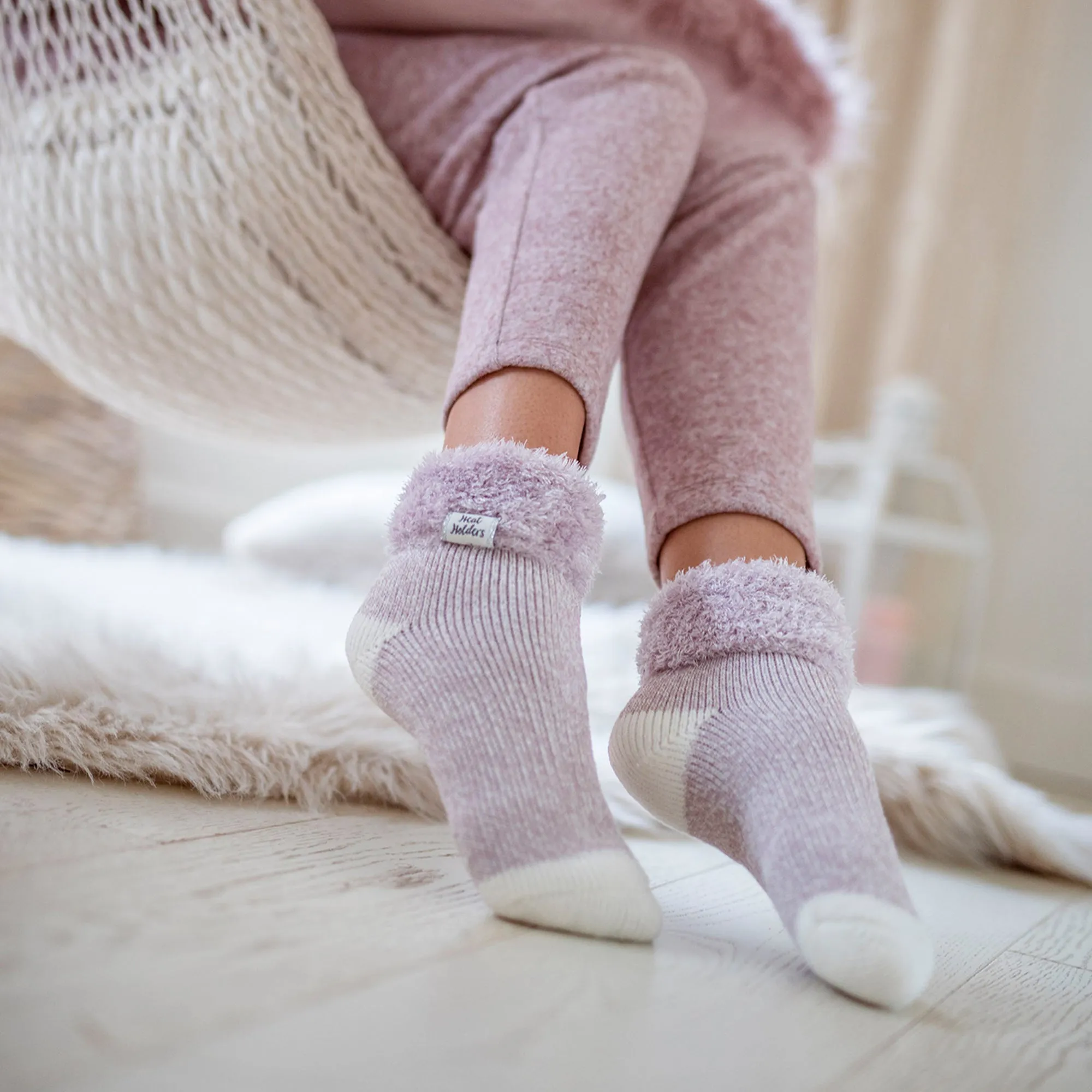 Ladies Original Sleep Socks with Turnover Feather Top - Mauve & Cream