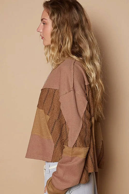 ONLINE EXCLUSIVE POL Half Button Color Block Drop Shoulder Knit Top