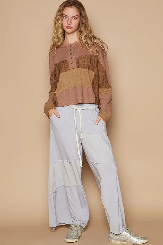 ONLINE EXCLUSIVE POL Half Button Color Block Drop Shoulder Knit Top