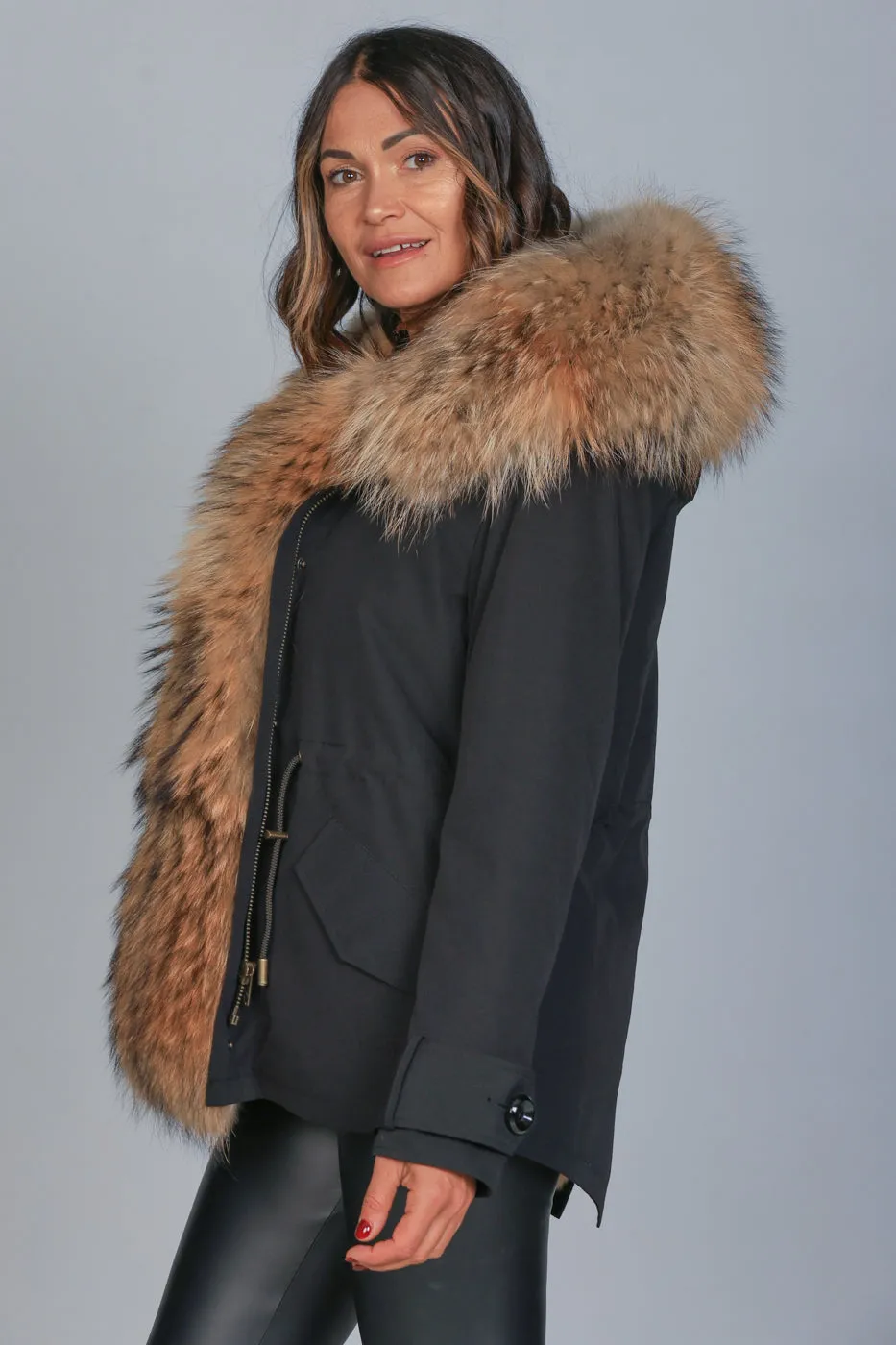 Parka in cotone tecnico impermeabile short raccon