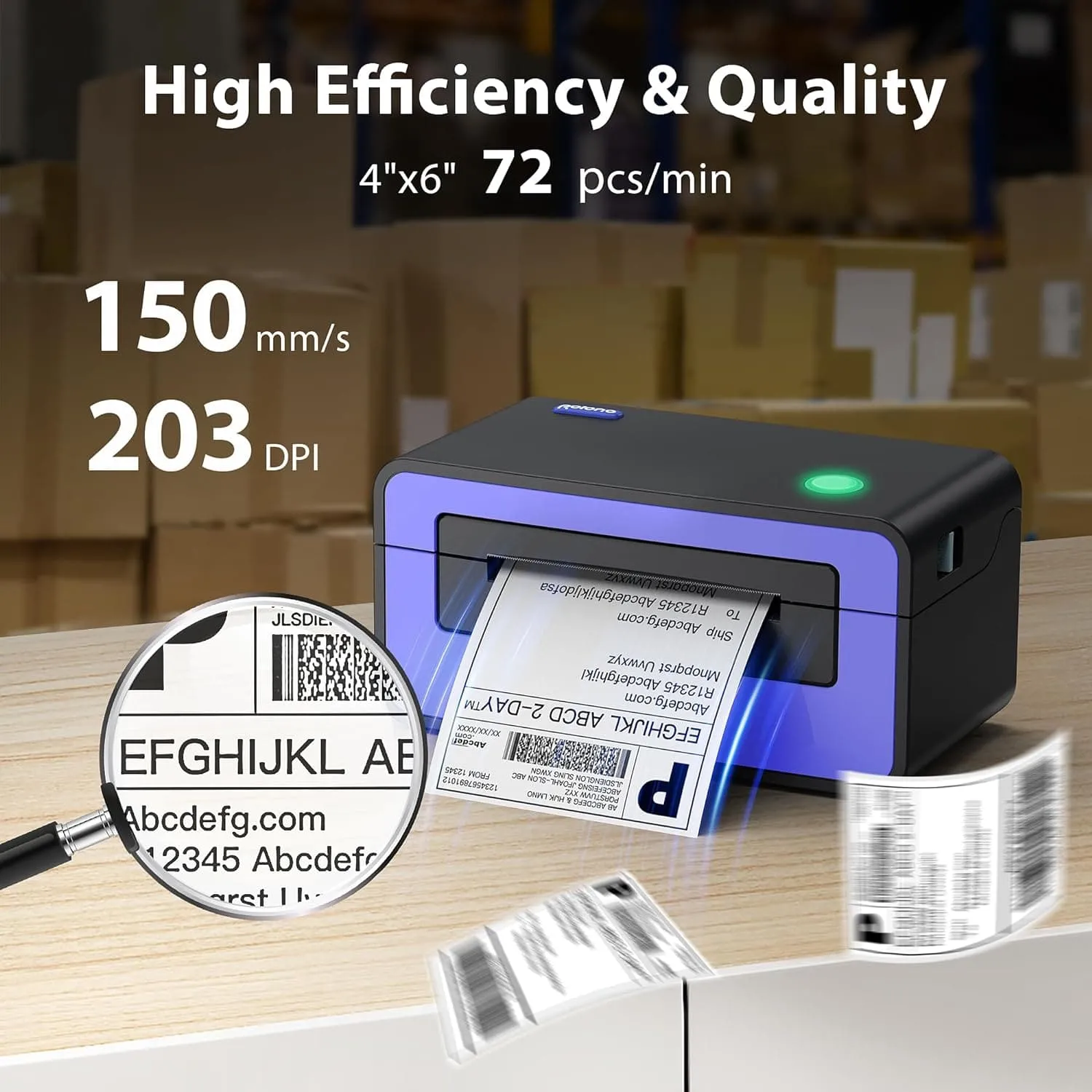 POLONO PL60 Thermal Label Printer - 4x6 Shipping Label Printer, Compatible with Amazon, Shopify, eBay, Etsy, Royal Mail, FedEx, UPS