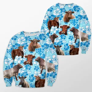 Shorthorn Blue Floral 3D Christmas Sweatshirt, Gift for Cow Lovers