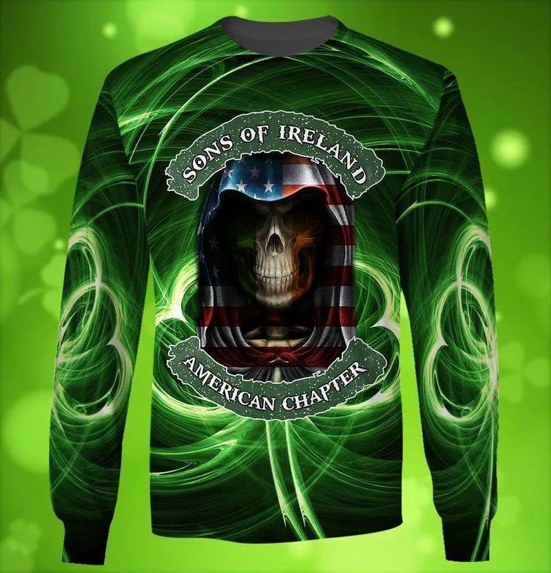 Son Of Ireland American Chapter Shirt, 3D All Over Print St Patrick Day Shirt, Skull American Patrick Day Shirt