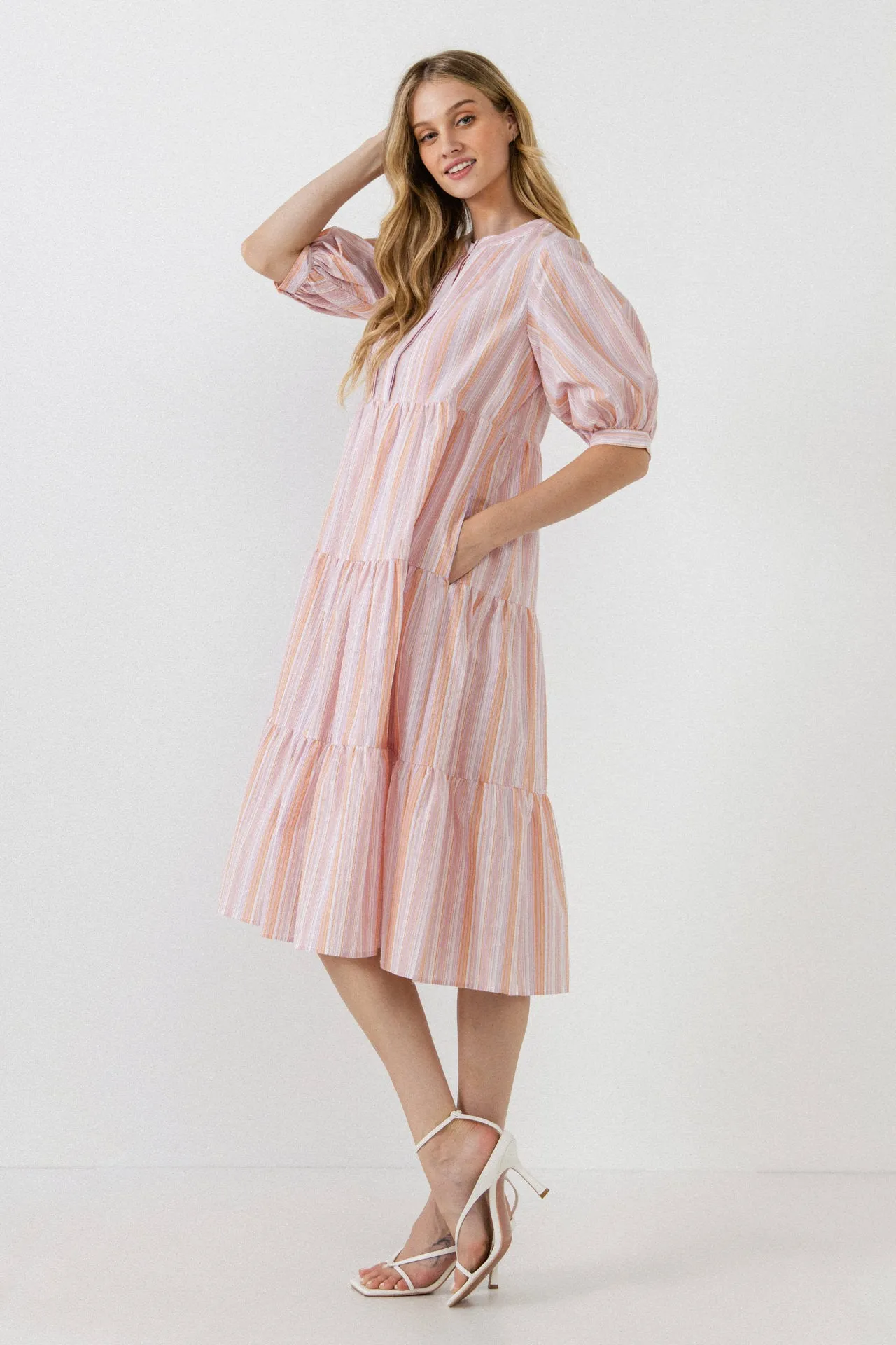 Striped Midi Dress in Orange