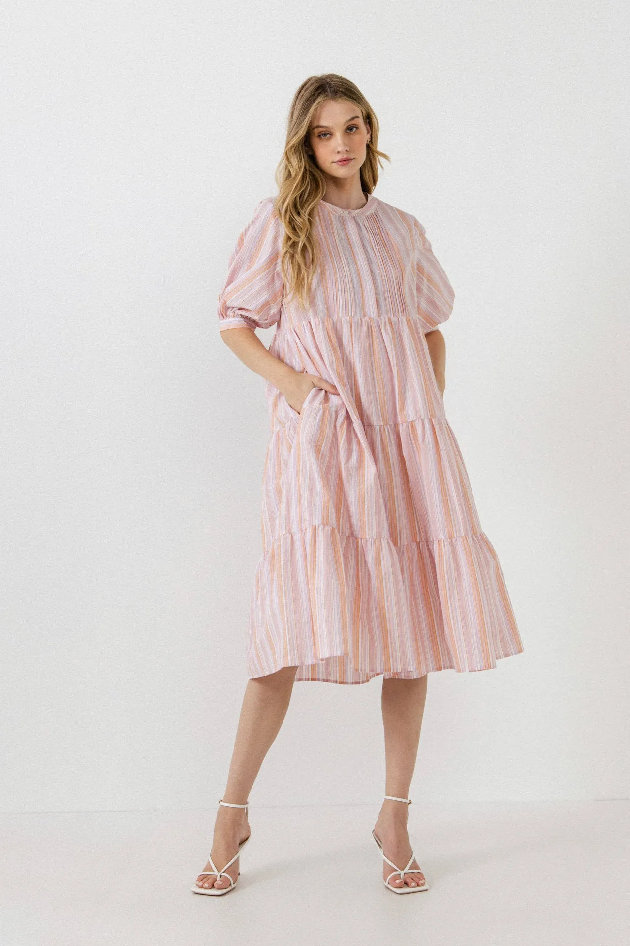 Striped Midi Dress in Orange