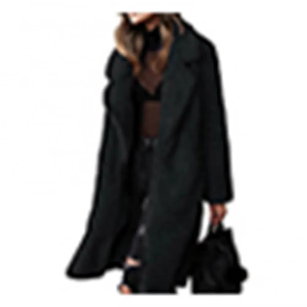 Women Winter Thicken Plush Lapel Solid Color Long Sleeve